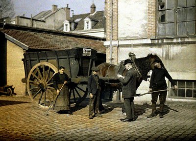 Employees of the Maison Rohart with a horse and cart, Reims, Marne, France, 1917 by Fernand Cuville